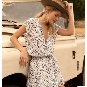 RAILS "Karla" White Mocha‎ Leopard Smocked Waist Ruffle Mini Dress Sz Xtra Small